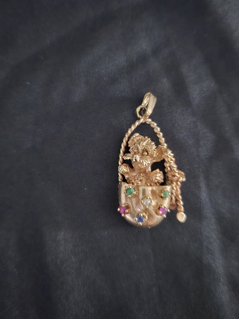 Vintage, From The 1950's. 14kt Gold Poodle In A Basket Charm.